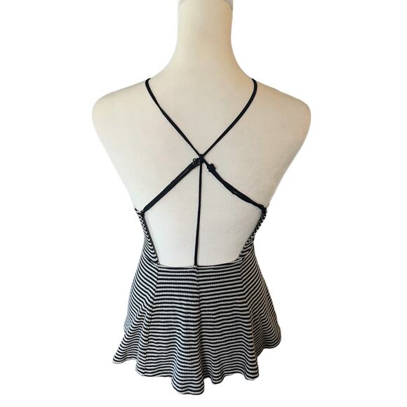 Free People Tabby Cat Fit & Flare Strappy Black/White Striped Peplum Top, Small - Picture 4 of 7